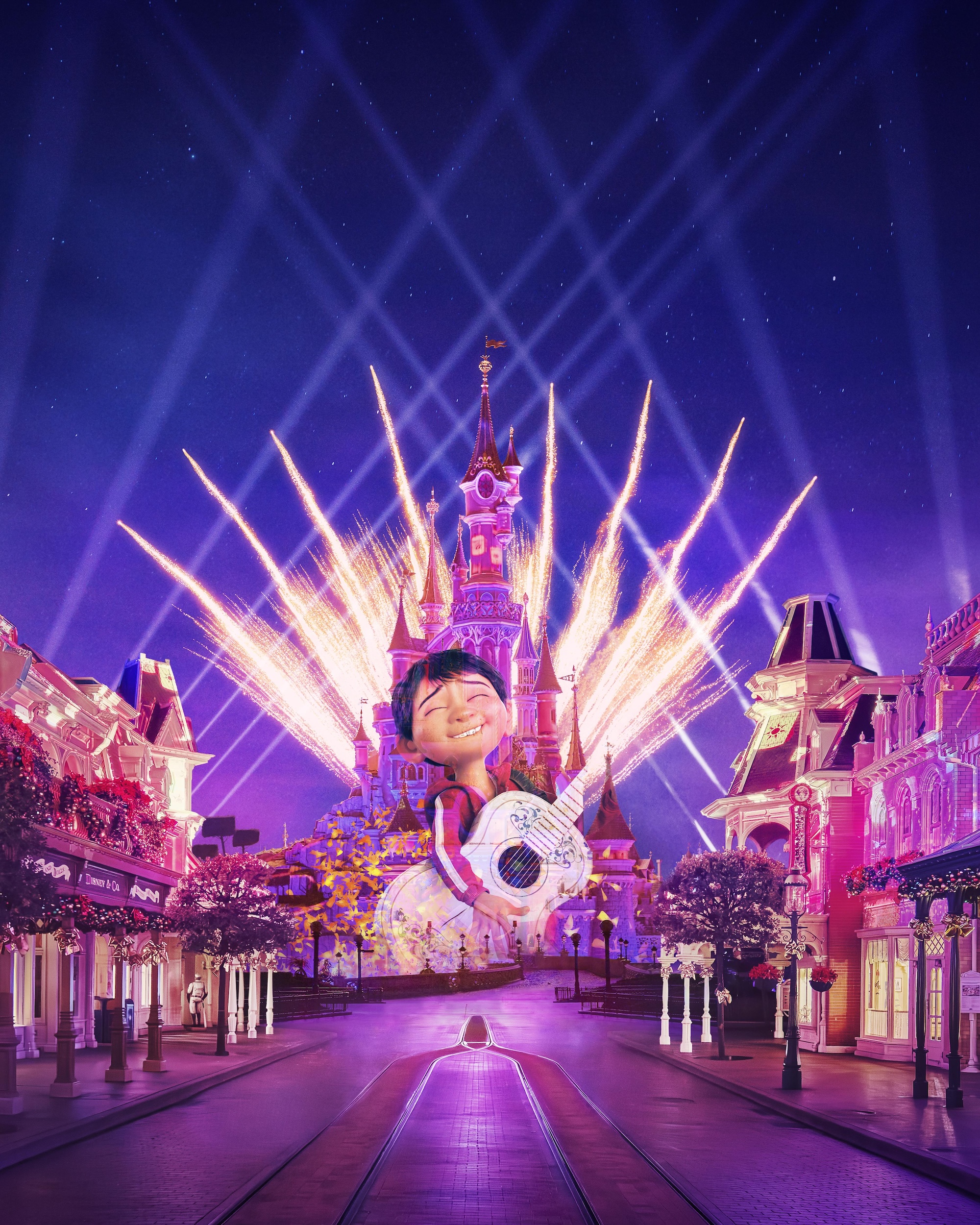 Fuegos artificiales sobre el castillo de Disneyland Paris